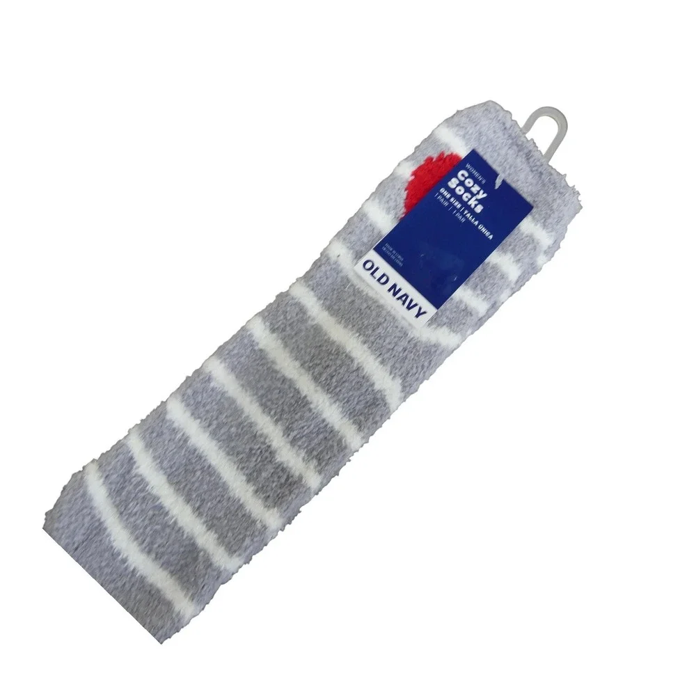 Old Navy Cozy Socks Women OS Grey New Striped Heart Fuzzy Crew Loungewear